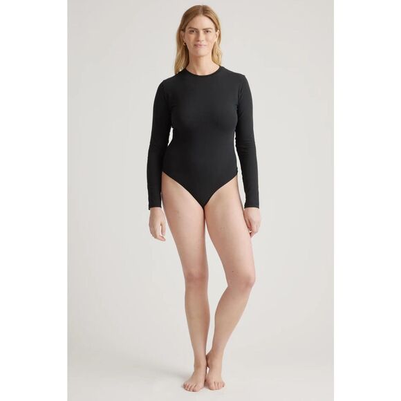 Quince Tops - Quince Organic Cotton Long Sleeve Bodysuit Color Black Size Medium Stretch